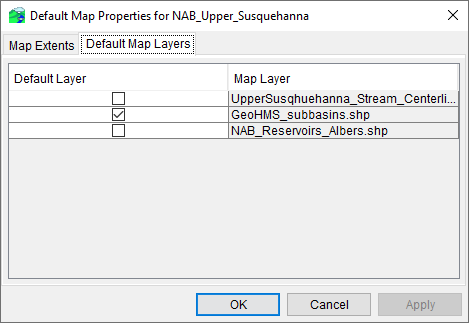 Default Map Properties Dialog - Default Map Layers Tab