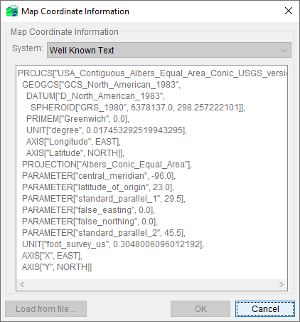 Map Coordinate Information Dialog