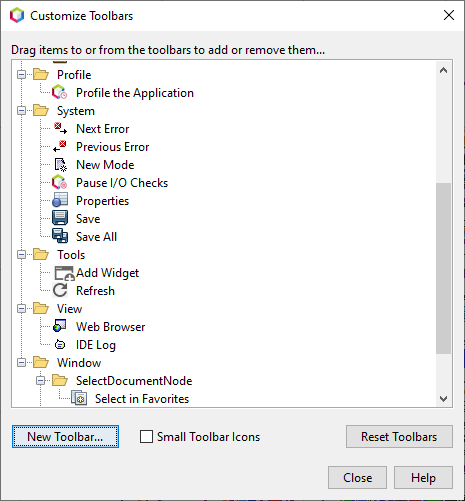 Customize Toolbars Dialog