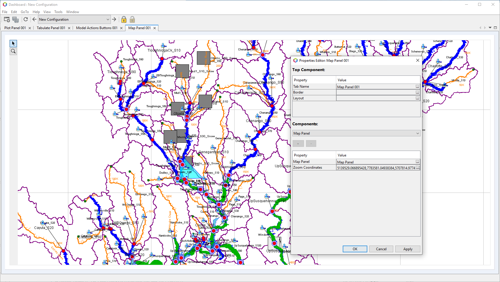 Map Panel Example with Properties Dialog Open
