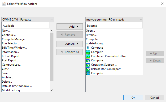 Select Workflow Actions Dialog