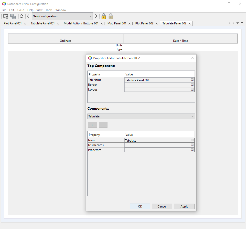 Tabulate Panel Widget with Properties Editor Open