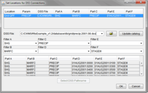 Set Locations for HEC-DSS Connections Dialog
