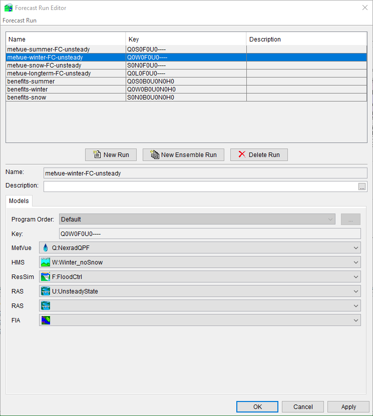 Forecast Run Editor Dialog Forecast Run Editor Dialog