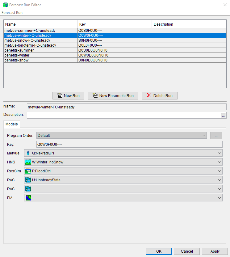 Forecast Run Editor Dialog