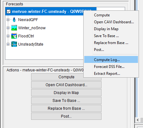 Shortcut Menu to Access the Compute Log Dialog