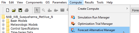 Accessing the Forecast Alternative Manager in HEC-HMS