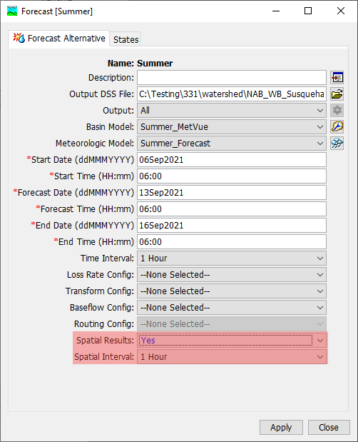 Forecast Alternative Editor - Spatial Results