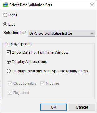 Select Data Validation Sets Dialog 