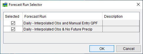 Forecast Run Selector Dialog 