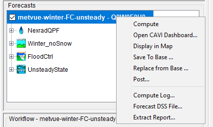 Forecast Run Shortcut Menu