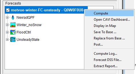 Computing a Forecast Using the Shortcut Menu Option