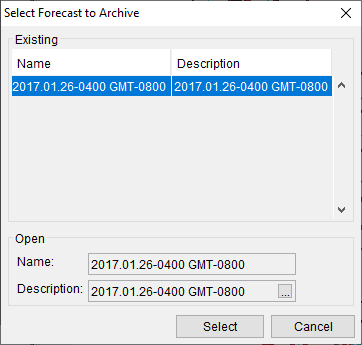 Select Forecast to Archive Dialog