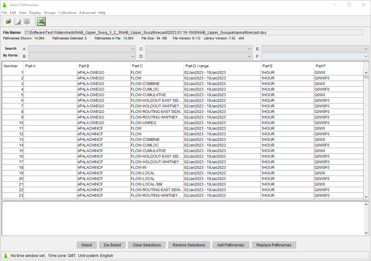 HEC-DSS - Select Pathnames Dialog