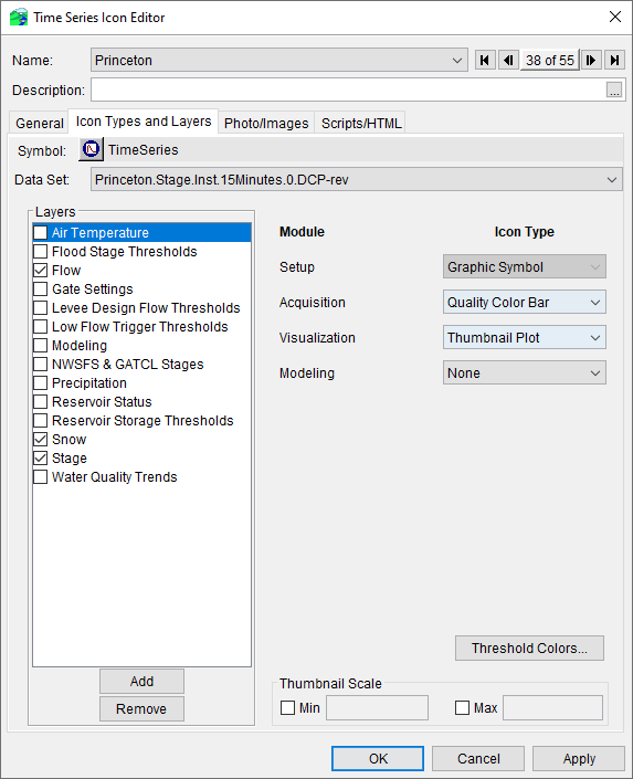 Icon Types and Layers Tab - Time Series Icon Editor Dialog