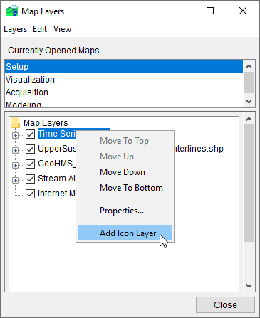 Time Series Icons Shortcut Menu