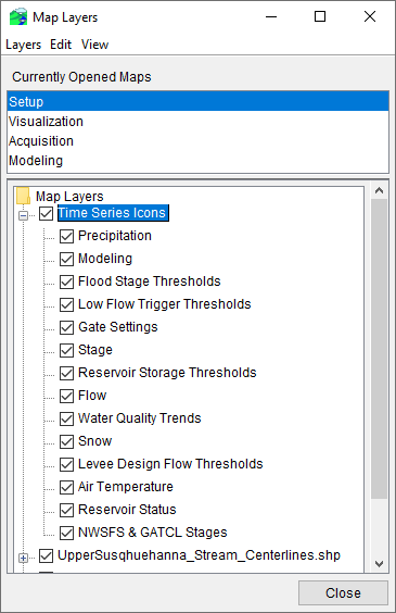 Map Layers Dialog - Time Series Icons Layers Displayed Map Layers Dialog - Time Series Icons Layers Displayed