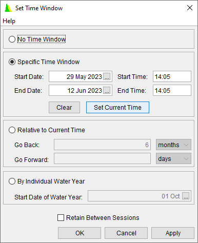 Set Time Window Dialog