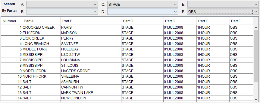 HEC-DSS Search by Parts Option HEC-DSS Search by Parts Option