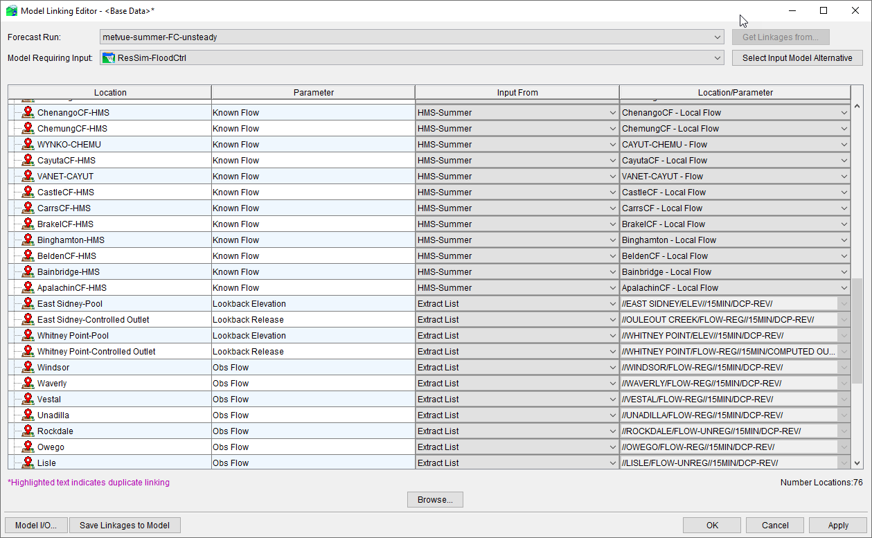 Model Linking Editor Dialog - HEC-ResSim Model Alternative Example