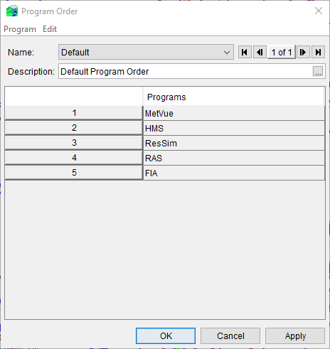 Program Order Dialog 