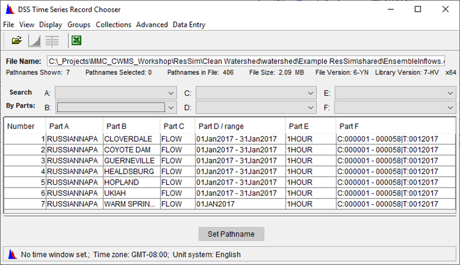 DSS Time Series Record Chooser - Condensed Group Collections View