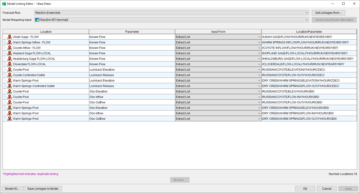 Model Linking Editor - Ensemble Forecast Run Example