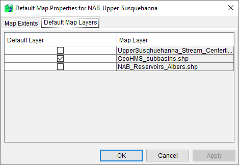 Default Map Properties Dialog - Default Map Layers Tab Default Map Properties Dialog - Default Map Layers Tab