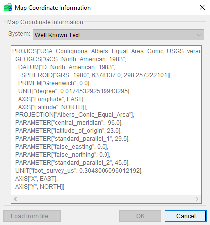 Map Coordinate Information Dialog Map Coordinate Information Dialog