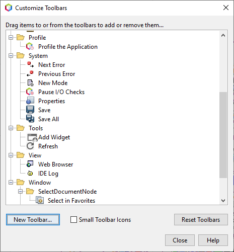 Customize Toolbars Dialog Customize Toolbars Dialog
