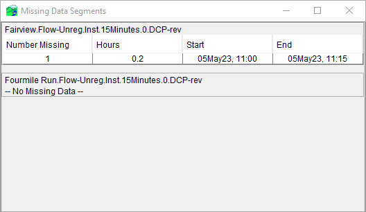 Missing Data Segments Dialog Missing Data Segments Dialog