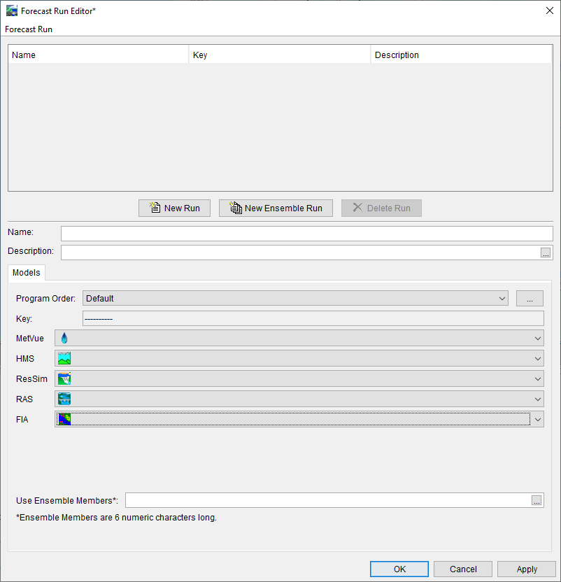 Forecast Run Editor - New Ensemble Run Setup