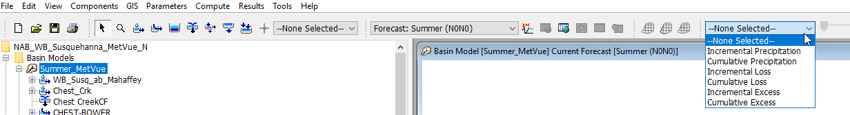 Spatial Results Drop-Down Menu in HEC-HMS