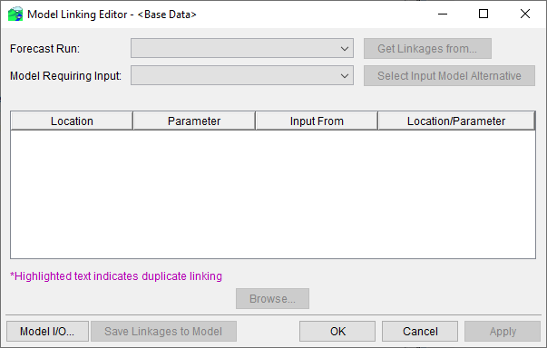 Model Linking Editor Dialog