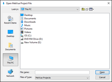 Open MetVue Project File Dialog
