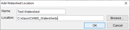 Add Watershed Location Dialog