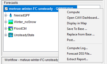 Forecast Run Shortcut Menu Forecast Run Shortcut Menu