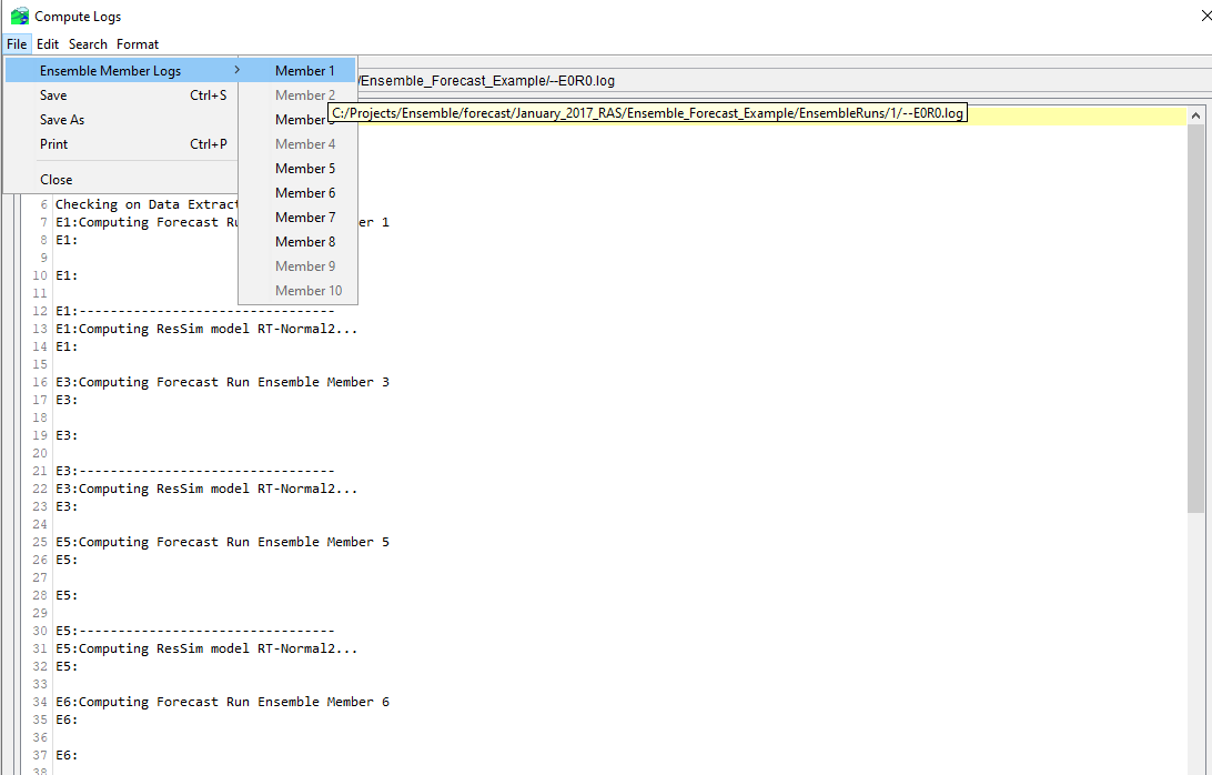 Selecting an Individual Ensemble Member Compute Log