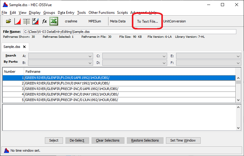 HEC-DSSVue with ToTextPlugin installed