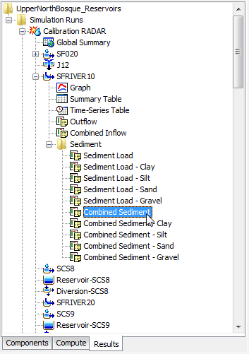 Sediment results for a reach element