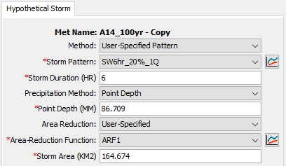 Precipitation Component Editor for the Hypothetical Storm Precipitation Method, with Point Depth precipitation specification