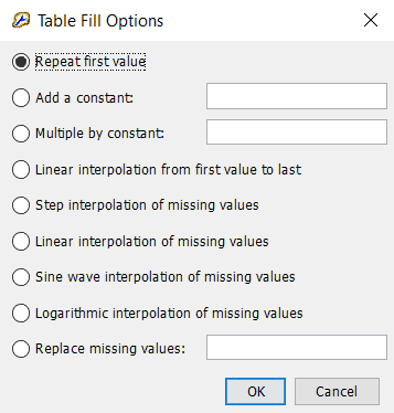 Table Fill Options available when editing data in the Global Editor Table Table Fill Options available when editing data in the Global Editor Table