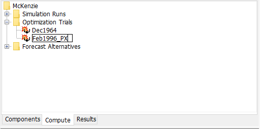 Renaming an optimization trial in the Watershed Explorer