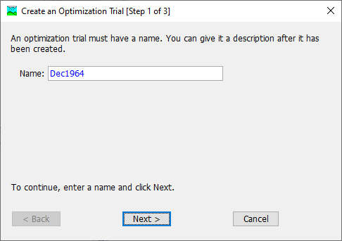 Entering a name for a new optimization trial
