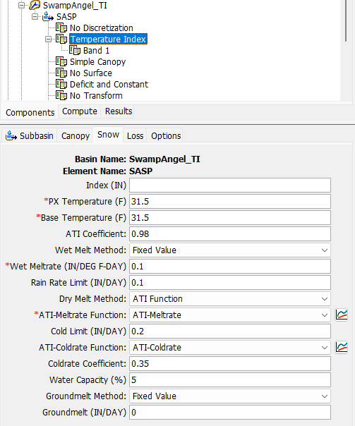 Elevation Band Temperature Index Component Editor