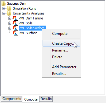 Figure 4. Copying an uncertainty analysis from the Watershed Explorer