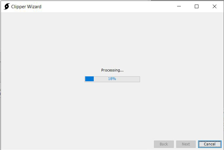 Clipper Wizard showing the process status Clipper Wizard showing the process status