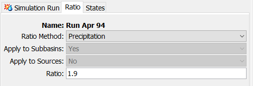 Precipitation ratio applied to subbasins in the basin model