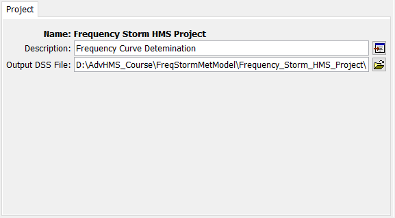 Project component editor accessed by clicking on the top node of the Watershed Explorer