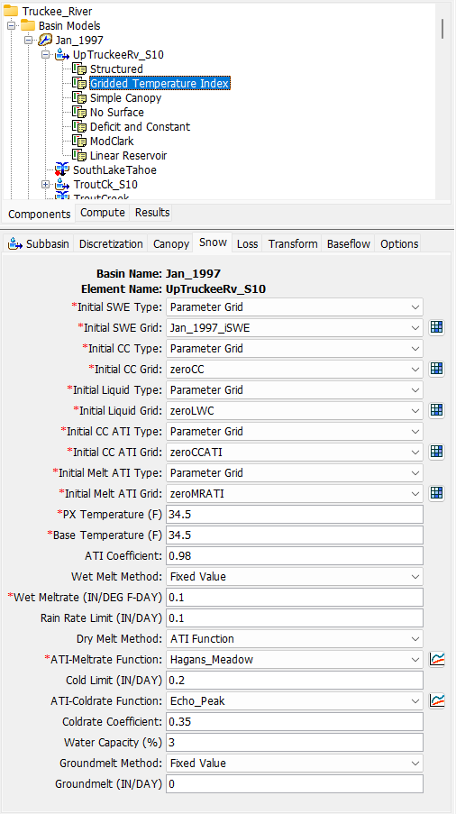 Gridded Temperature Index Snow Component Editor